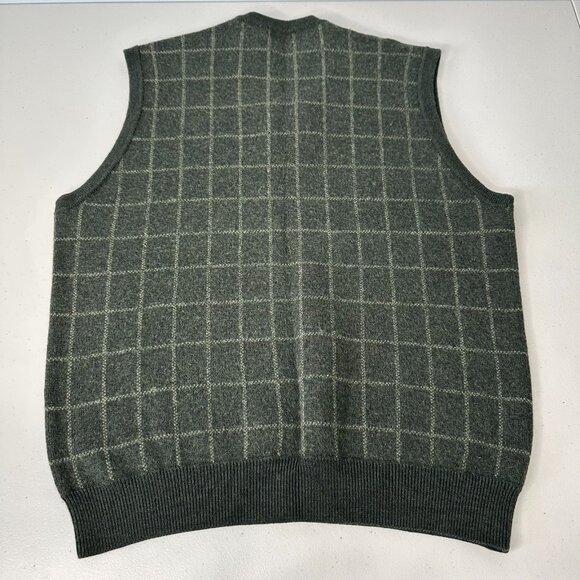 Vintage Brooks Brothers Sweater Vest Green Windowpane Fine Merino Wool Large - Picture 3 of 6